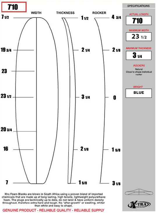 XTRA FOAM SURFBOARD BLANK 7’10” MINIMAL