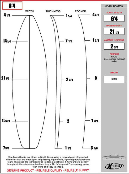 XTRA FOAM SURFBOARD BLANK 6’8″ SHORTBOARD