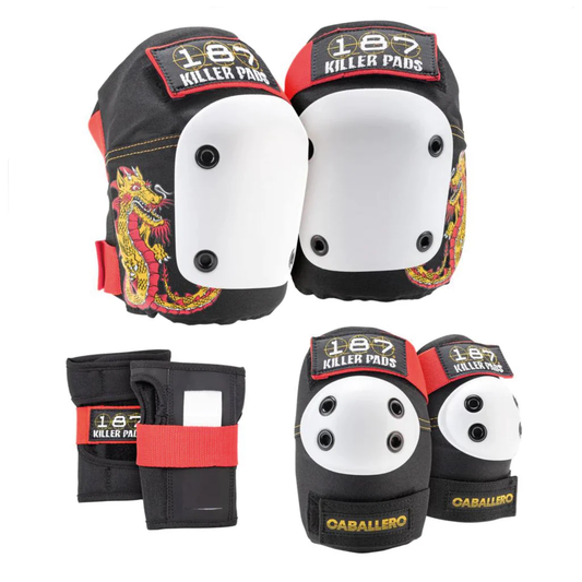 187 Killer Pads Adult Six Pack Set Caballero  Black/ Red/ Gold XS ADULT